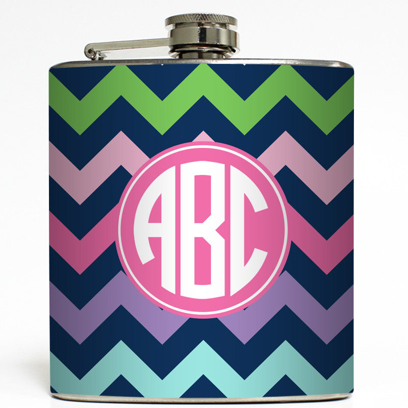 Navy Circle Monogram - Chevron Flask