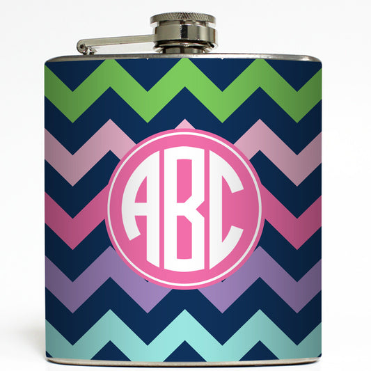 Navy Circle Monogram - Chevron Flask