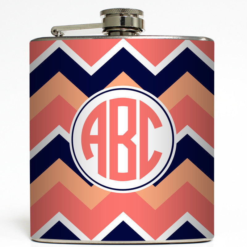 Peach Circle Monogram - Chevron Flask