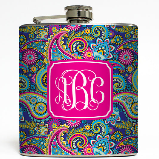 Personalized Blue Paisley - Monogram Flask