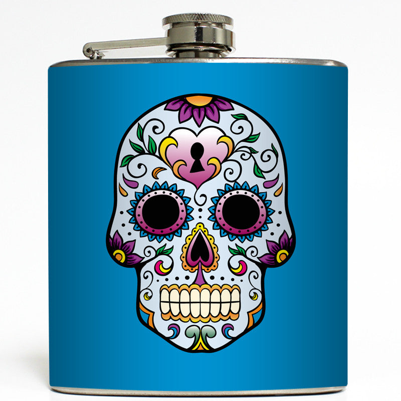 Day of the Dead Skull - Blue Flask