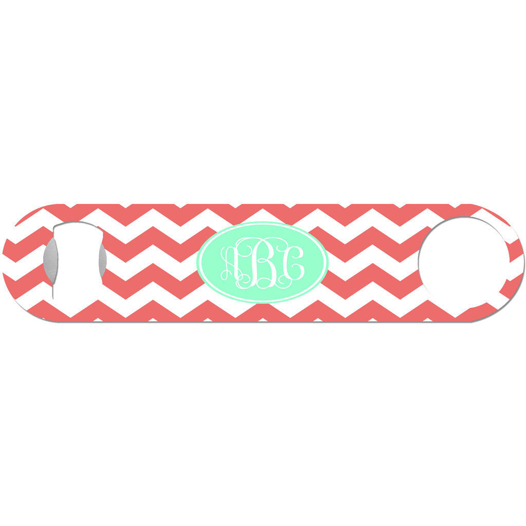 Coral and Mint Monogram - Personalized Bottle Opener