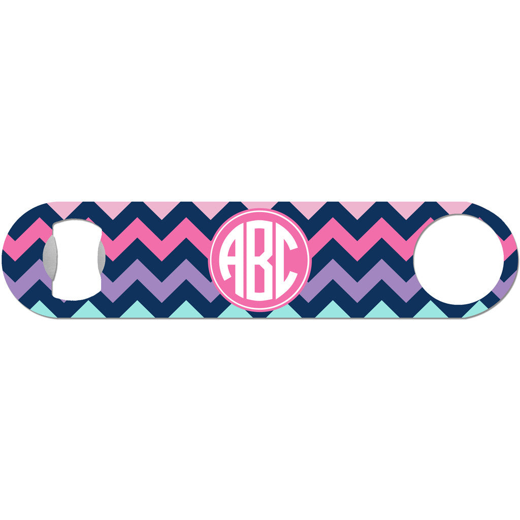 Navy Circle Monogram - Chevron Bottle Opener