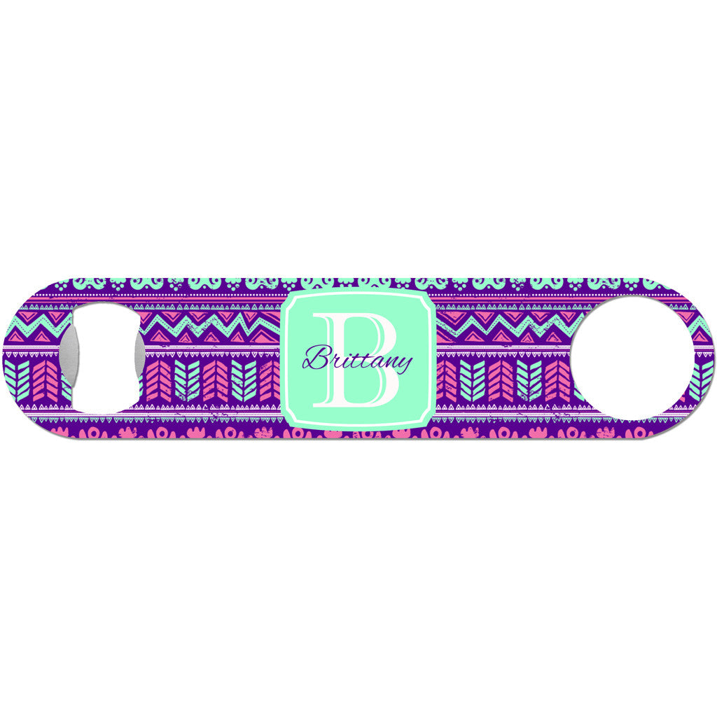 Beachy Tribal Monogram - Purple Bottle Opener