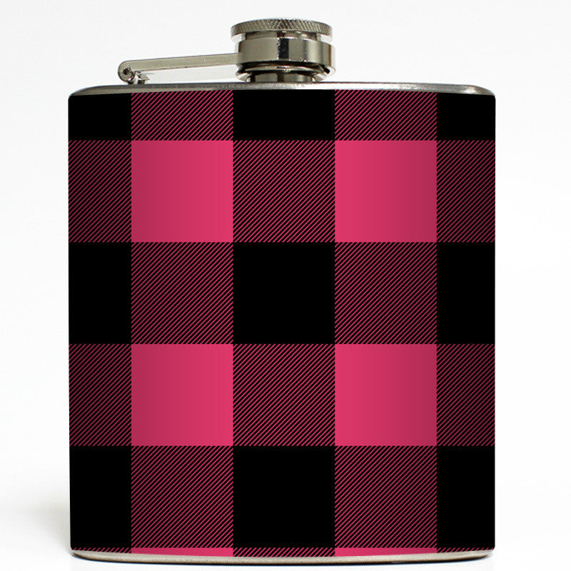 Pink & Black Buffalo Plaid - Girly Flask