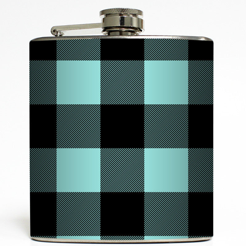 Tiff Blue & Black Buffalo Plaid - Girly Flask