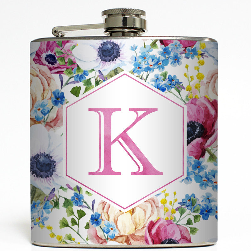 Vintage Flowers - Personalized Monogram Flask