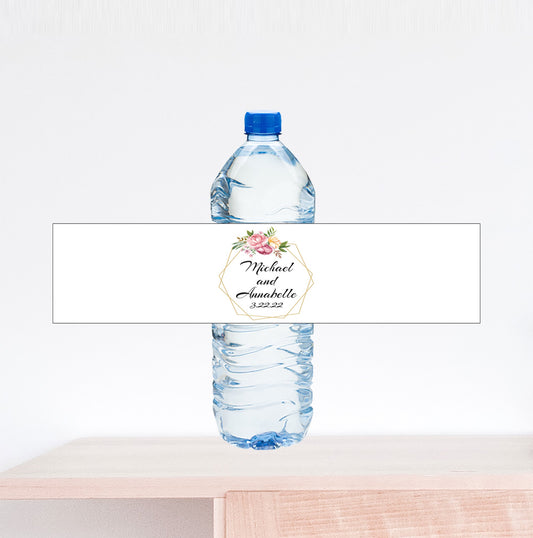 Wreath Wedding Water Bottle Label with Date