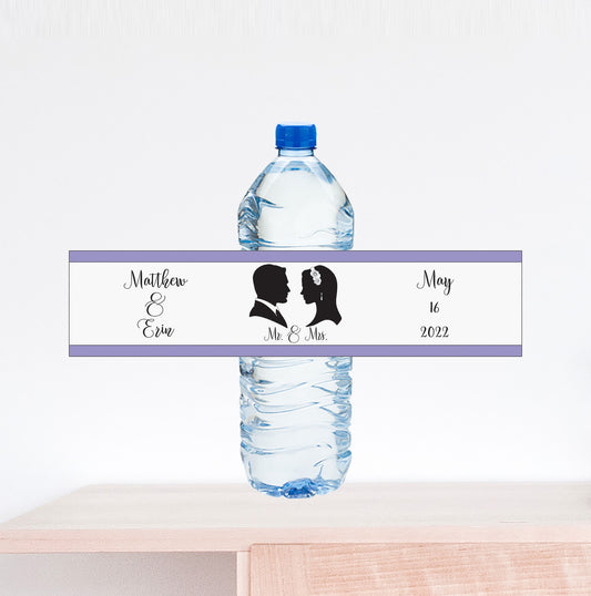 Bride and Groom Silhouette Water Bottle Label