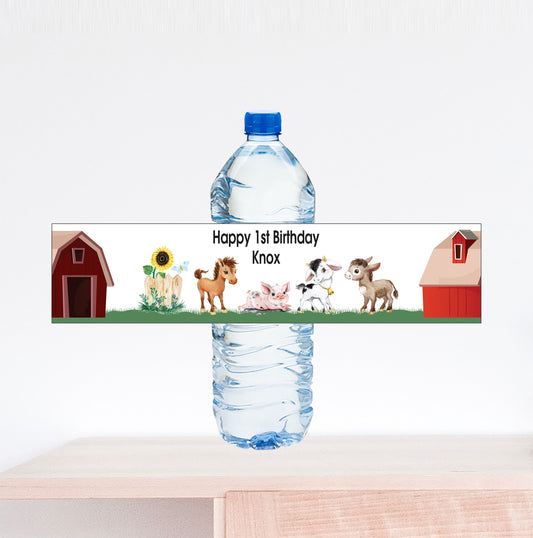 Barn Animal Birthday Water Bottle Label