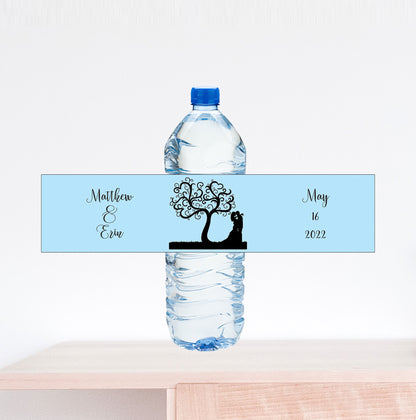 Bride and Groom Tree Wedding Water Bottle Label