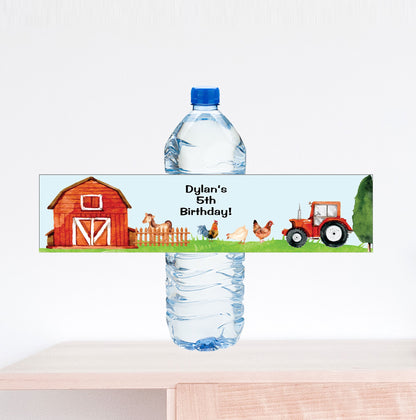 Barn Birthday Party Water Bottle Label