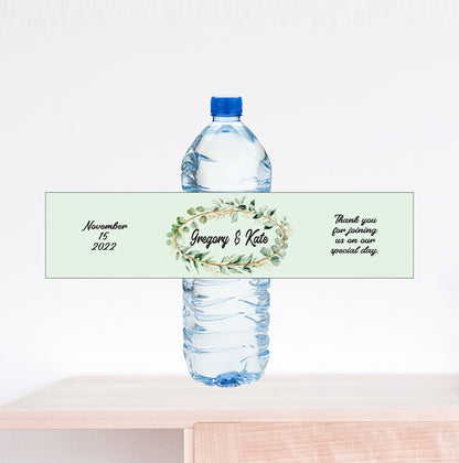 Oval Eucalyptus Wreath Wedding Water Bottle Label